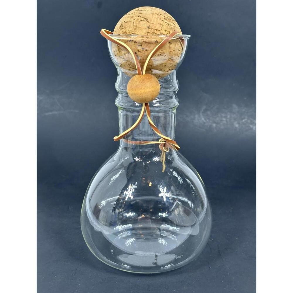 VTG Pyrex Wine Carafe Decanter Cork Ball Stopper Leather‎ MCM 8010 Liter Quart